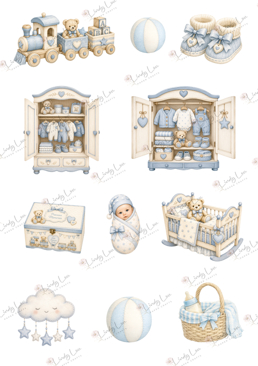 A4 Fussy Cut Sheets  - Baby Boy - Tiny Treasures