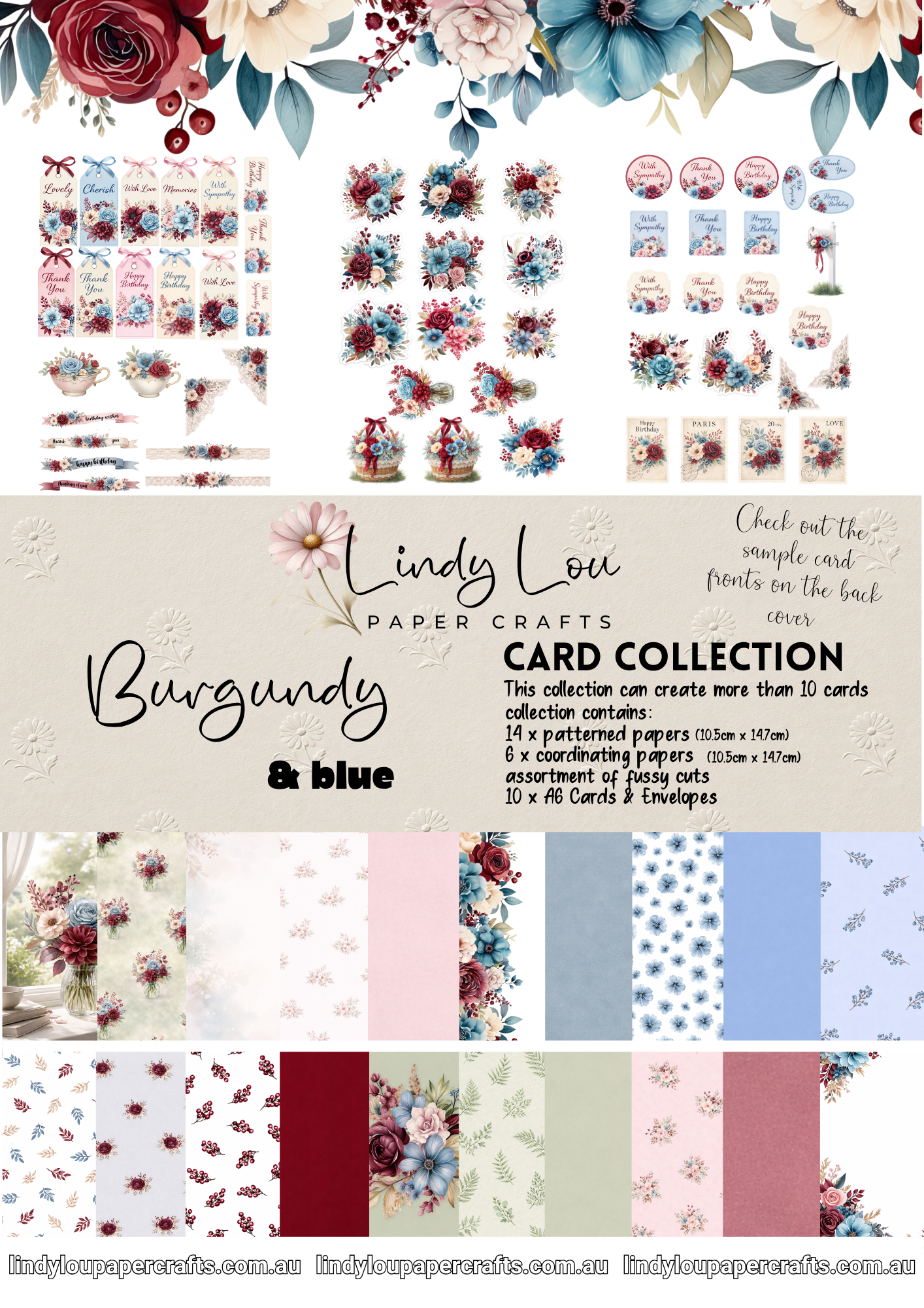 A6 Card Collection - Burgundy & Blue