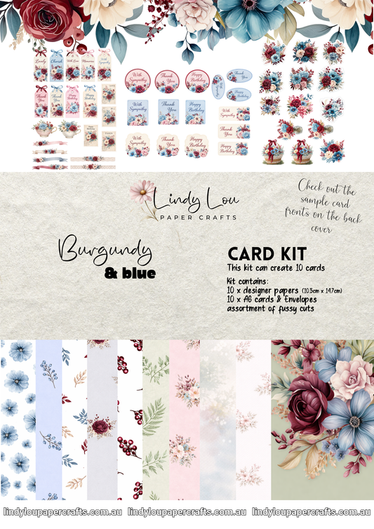 A6 Card Kit - Burgundy & Blue