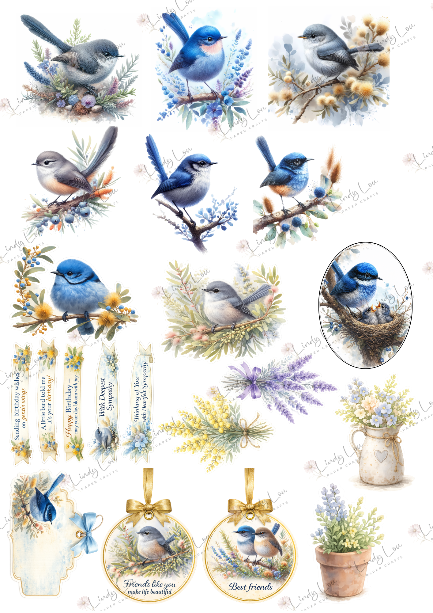 A6 Card Kit - Blue Birds of Happiness