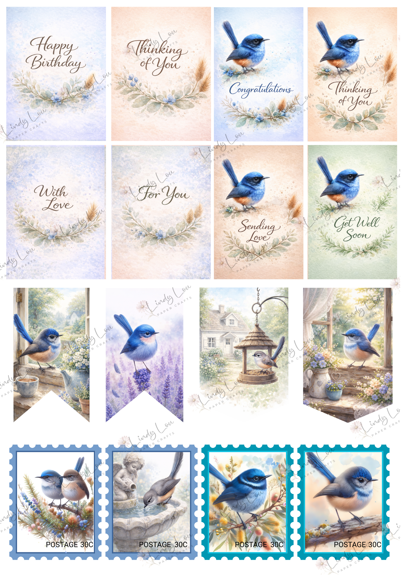 A6 Card Kit - Bluebirds of Happiness
