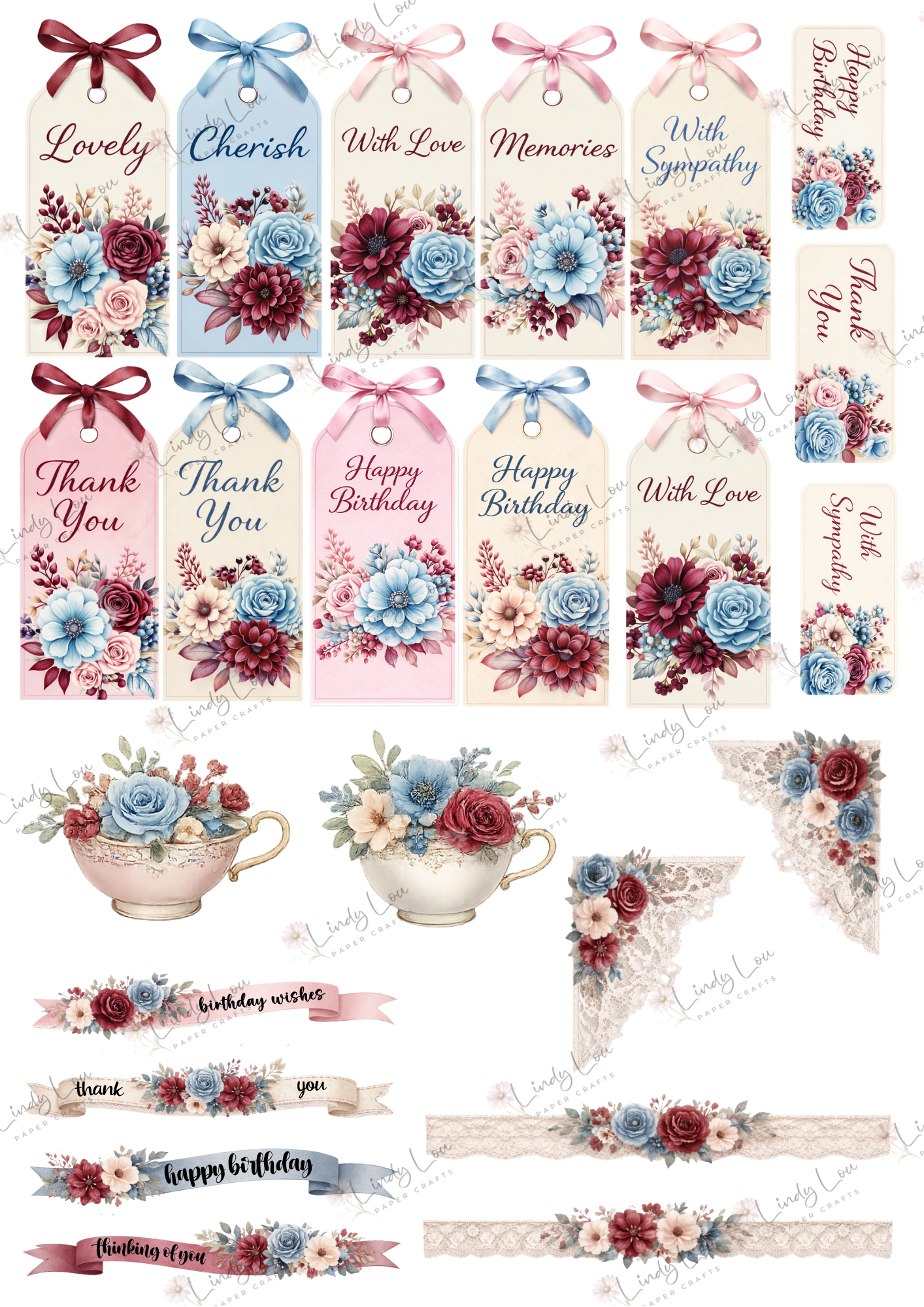 A6 Card Collection - Burgundy & Blue