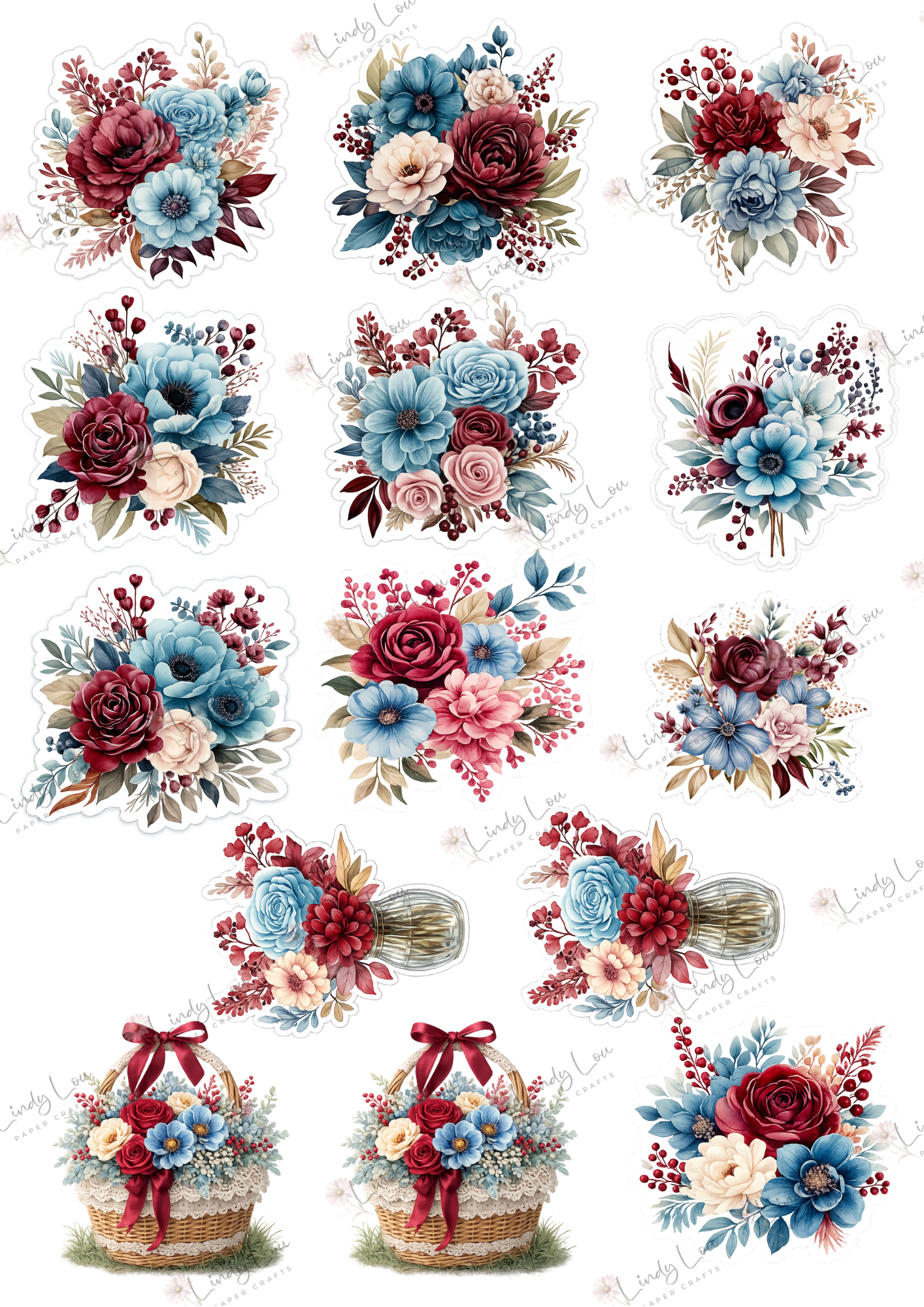 A6 Card Collection - Burgundy & Blue