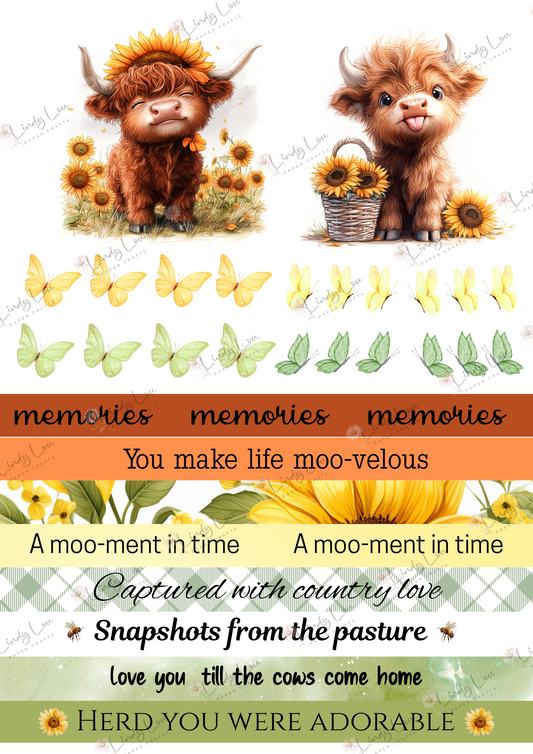 A4 Fussy Cut Sheets  - Sunshine & Moo - Moo-tiful Moments