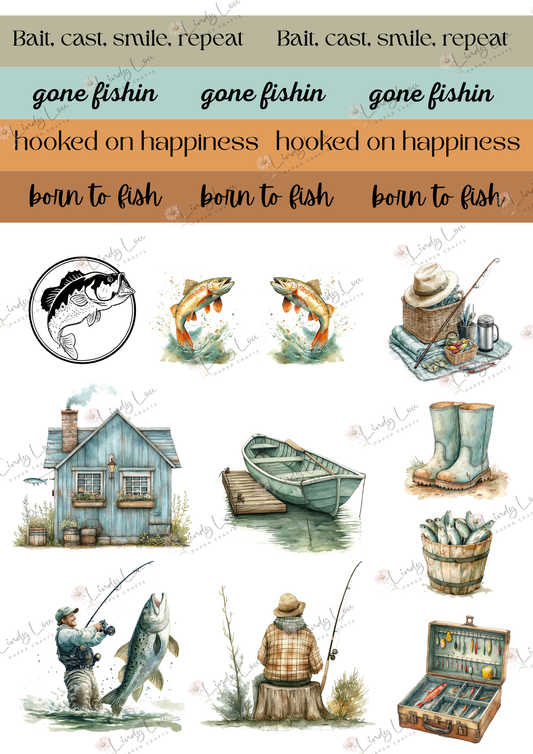 A4 Fussy Cut Sheets  - Gone Fishing - Hook, Line & Layers