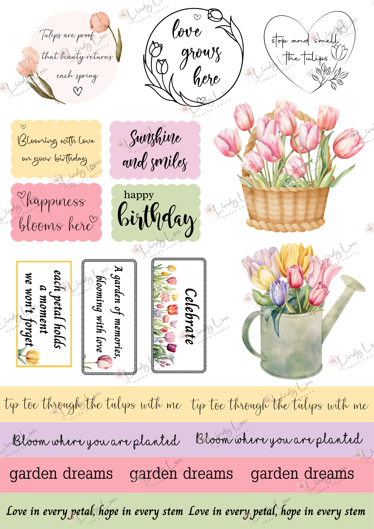 A4 Fussy Cut Sheets - Tip Toe Through The Tulips - Petals & Wishes