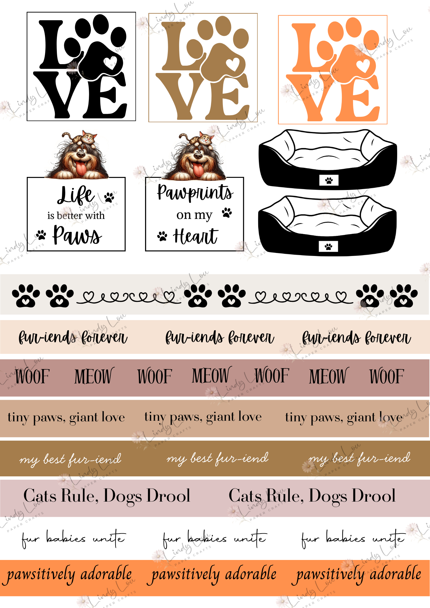 A4 Fussy Cut Sheets - Paws & Whiskers - Pawprints & Punchlines