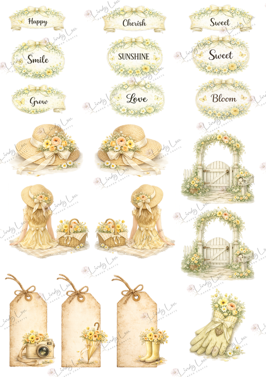 A4 Fussy Cut Sheets  - Buttercream Blooms - Buttercream Garden Day