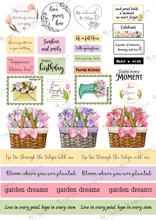 A4 Fussy Cut Sheets - Tip Toe Through The Tulips - Petals & Wishes