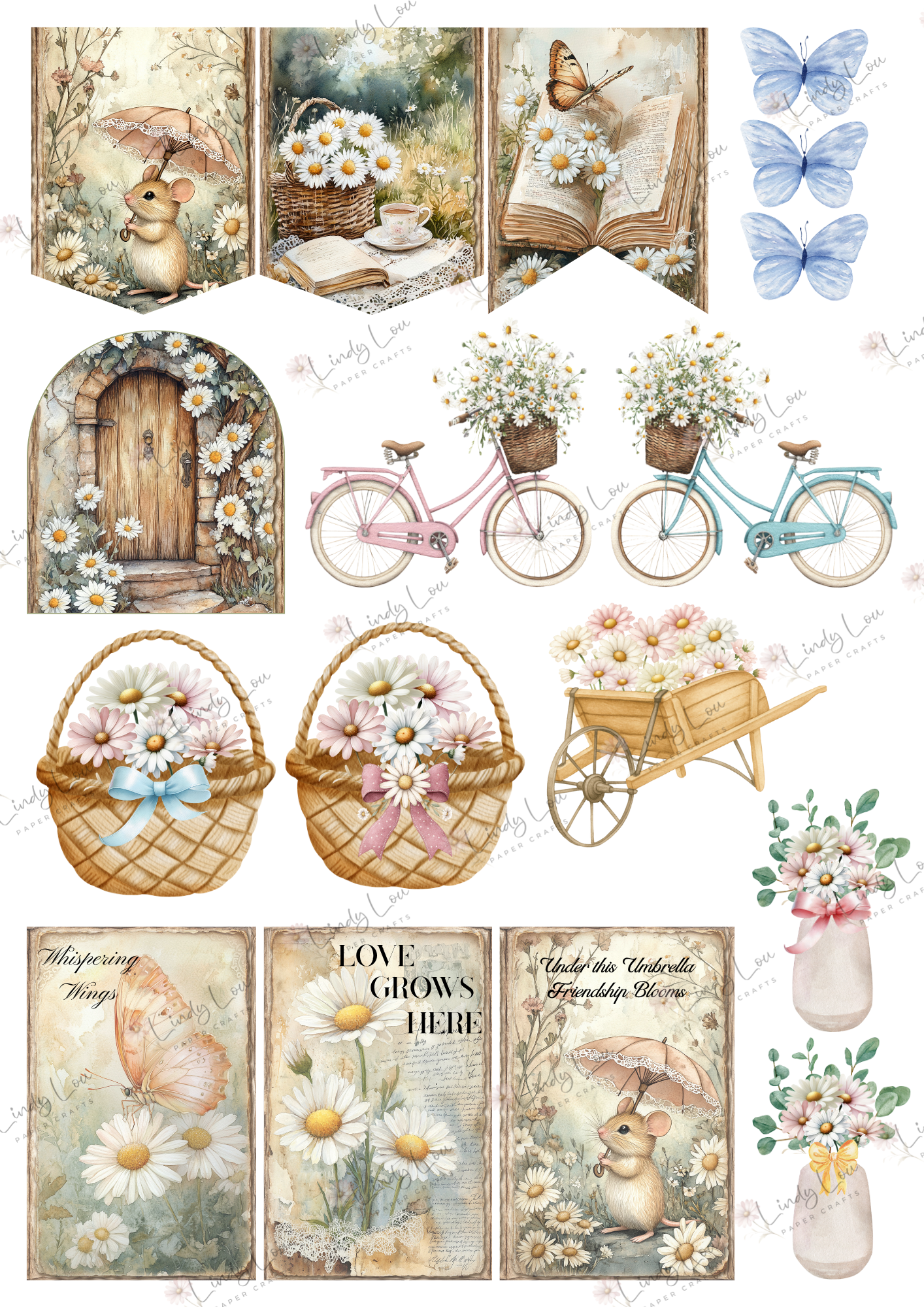 A4 Fussy Cut Sheets - Daisy Whispers - Garden Whispers