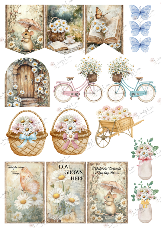 A4 Fussy Cut Sheets - Daisy Whispers - Garden Whispers