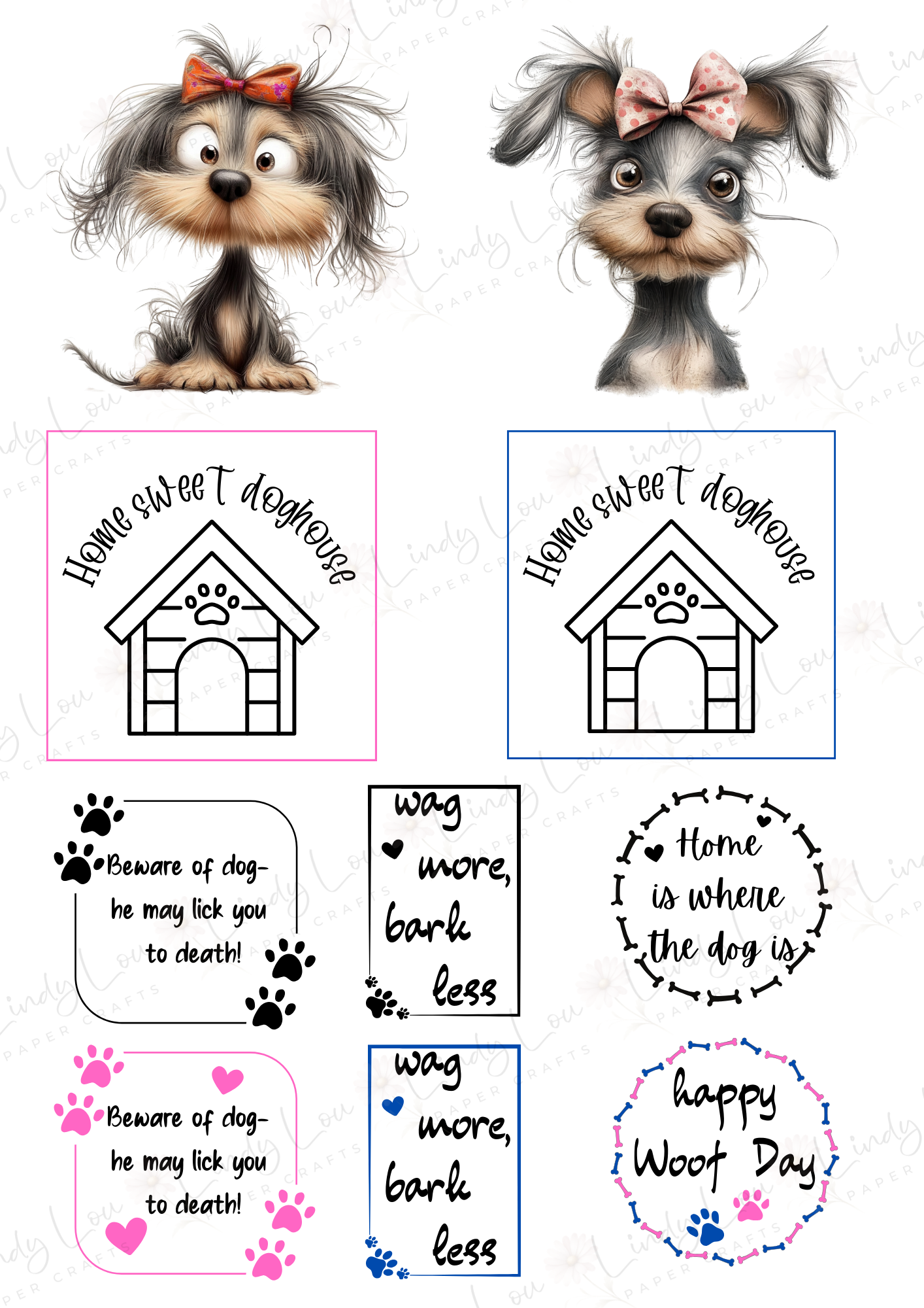 A4 Fussy Cut Sheets - Pawsitively Adorable - Puppy Paws