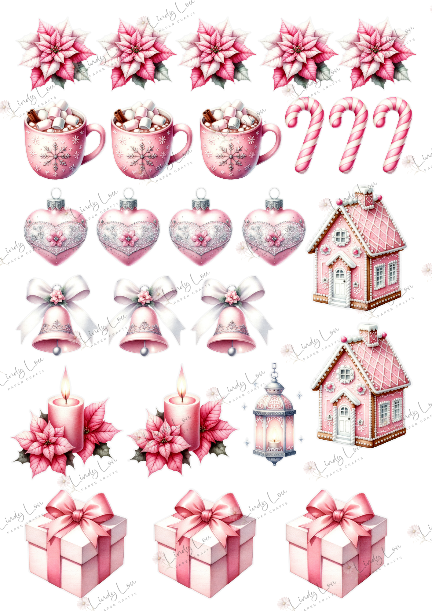 A4 Fussy Cut Sheets  - Pink Christmas - Sugarplum Christmas