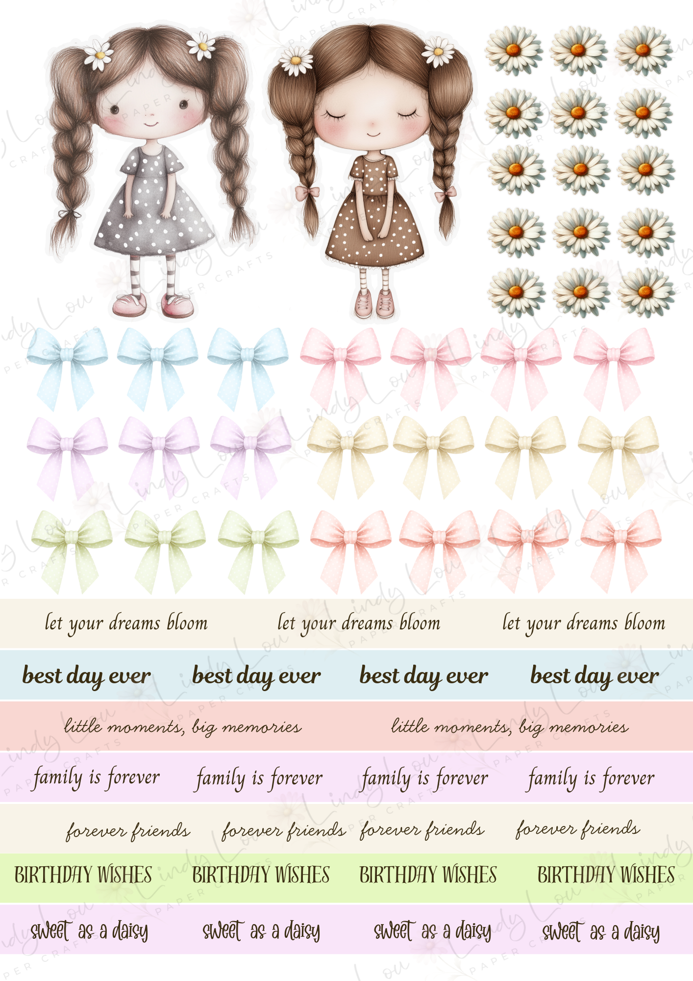 A4 Fussy Cut Sheets - Daisy Girls - Moments in Bloom