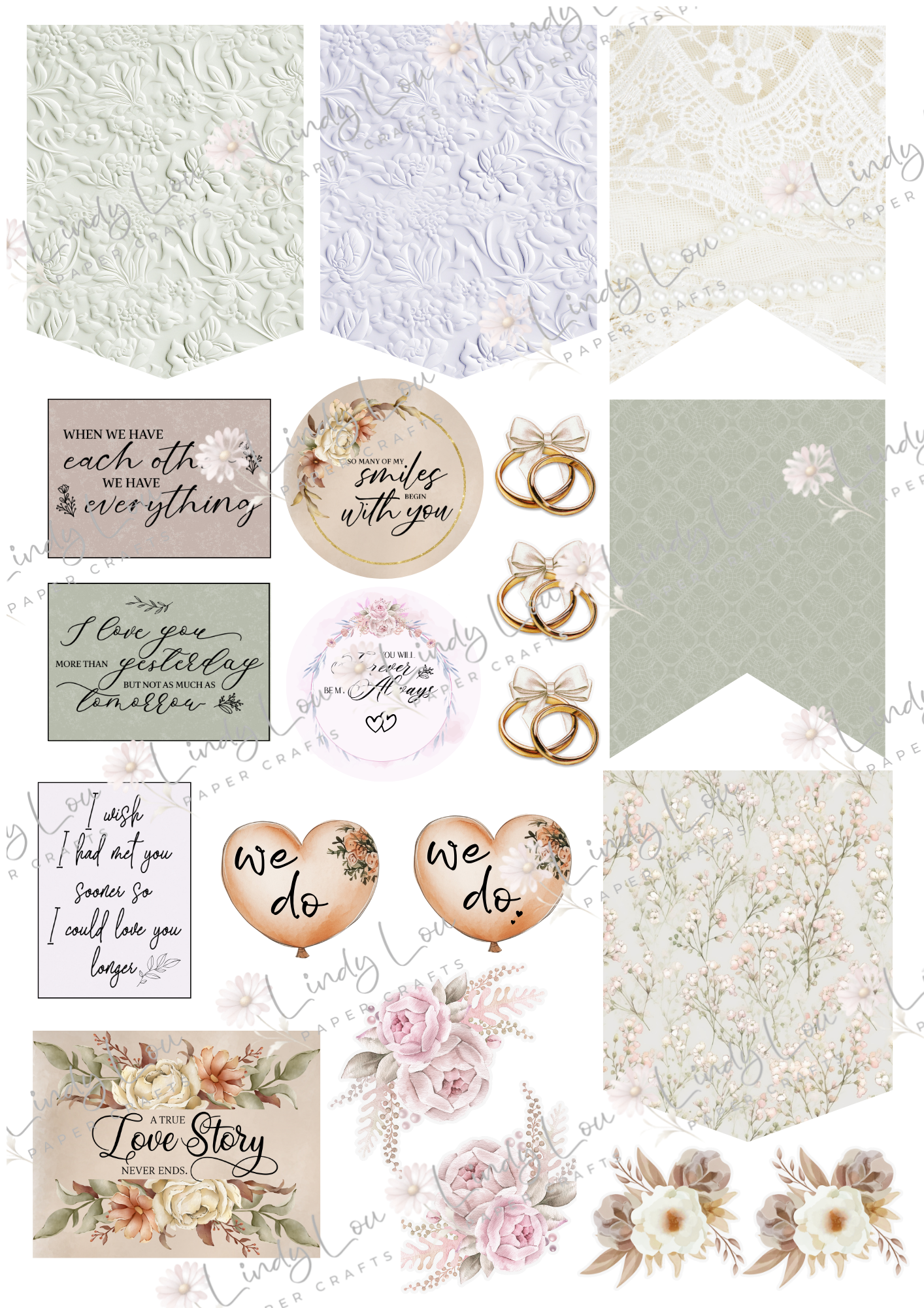 A4 Fussy Cut Sheets - Tied With A Kiss - Sweethearts