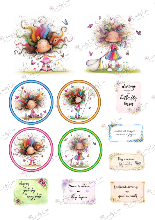 A4 Fussy Cut Sheets - Butterfly Kisses & Quirky Wishes - Whimsical