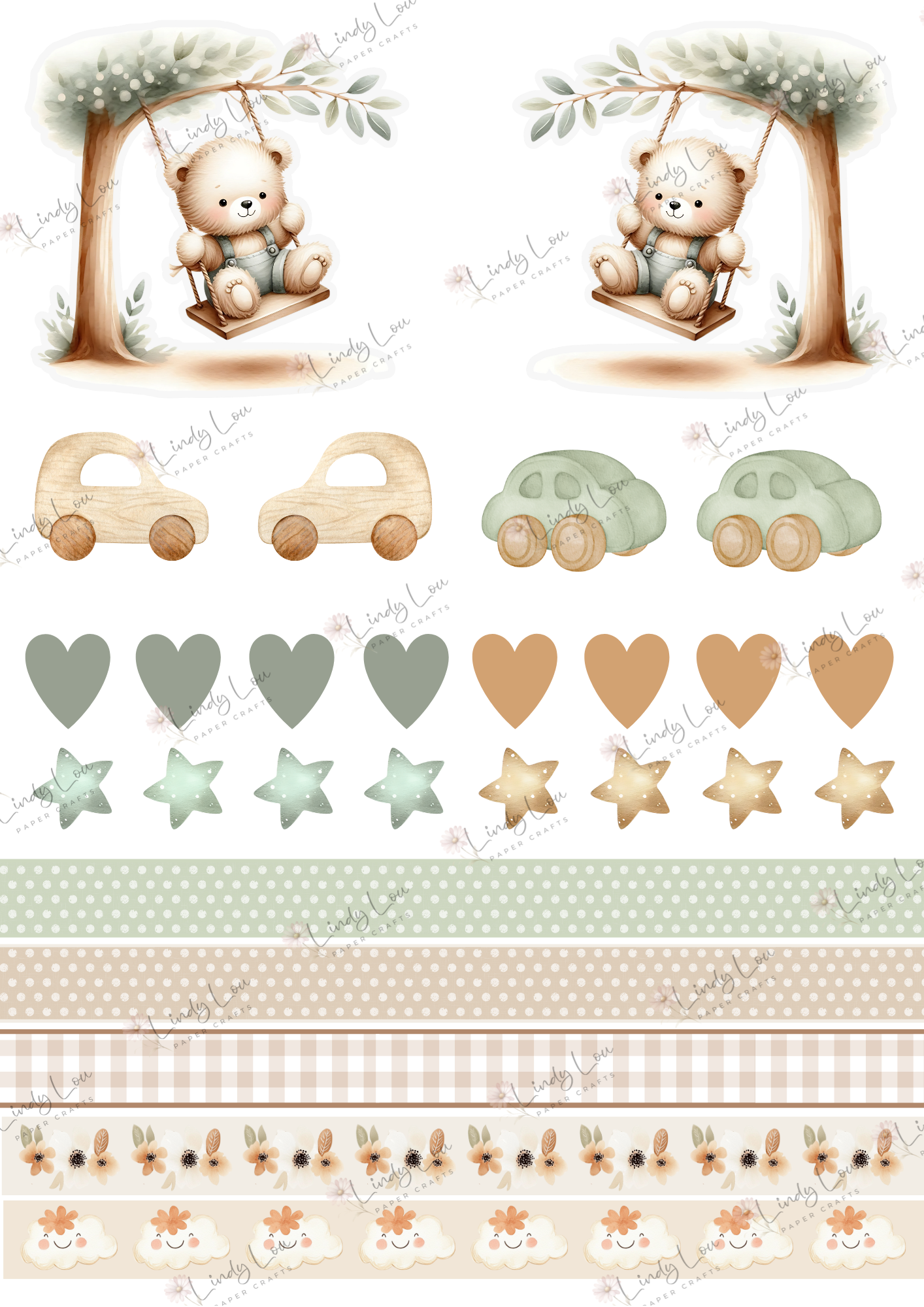 A4 Fussy Cut Sheets - Boho Baby - Teddy's Day Out