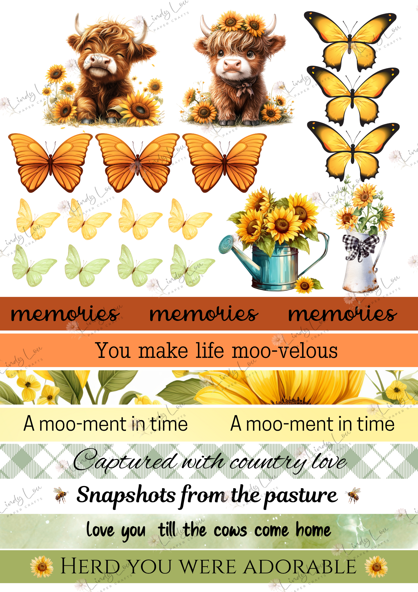 A4 Fussy Cut Sheets  - Sunshine & Moo - Moo-tiful Moments