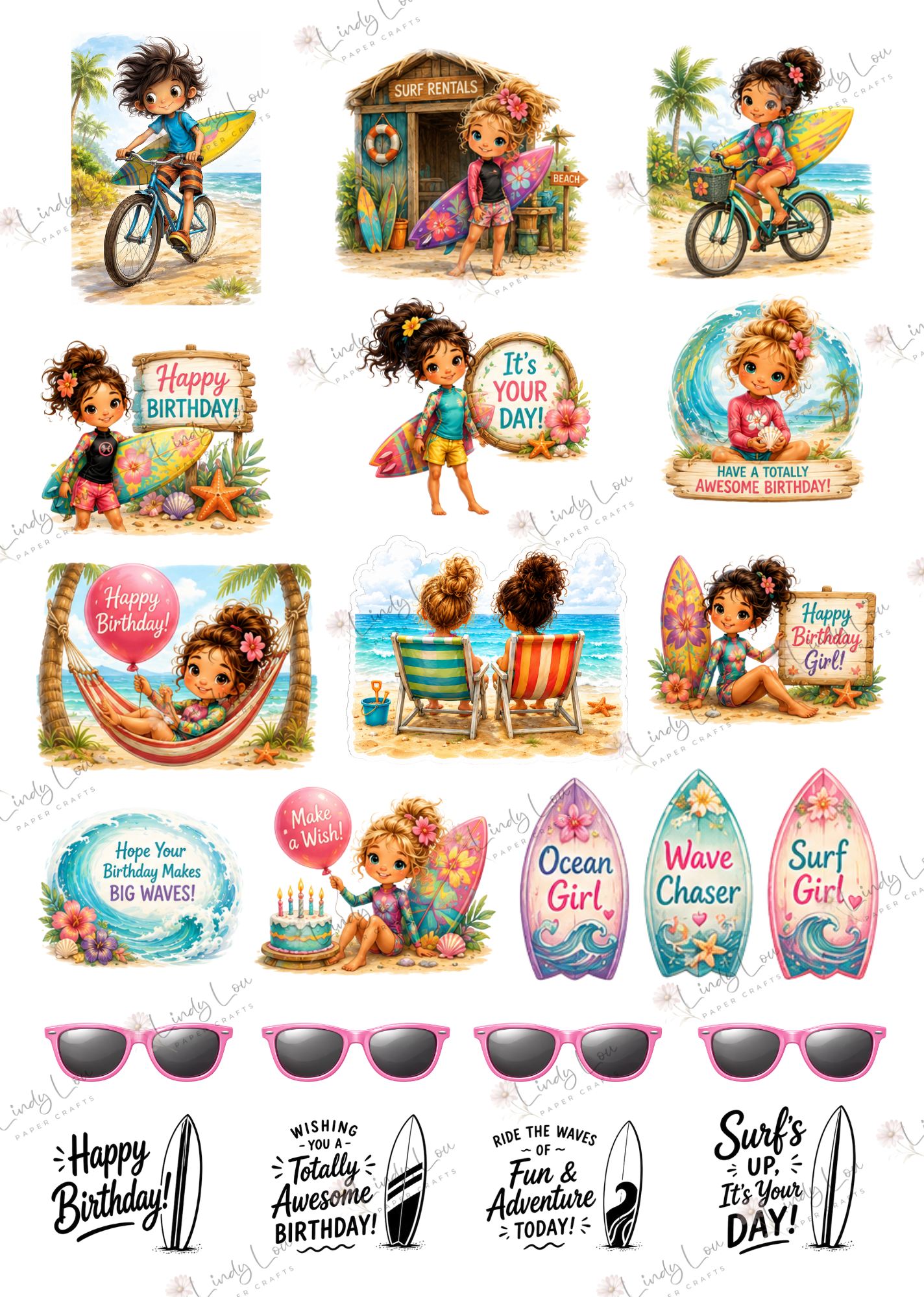 A4 Fussy Cut Sheets  - Surf's Up - Beach Vibes