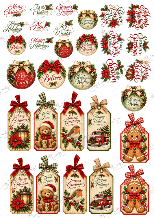 A4 Fussy Cut Sheets  - Christmas Past - Christmas Wishes & Tags