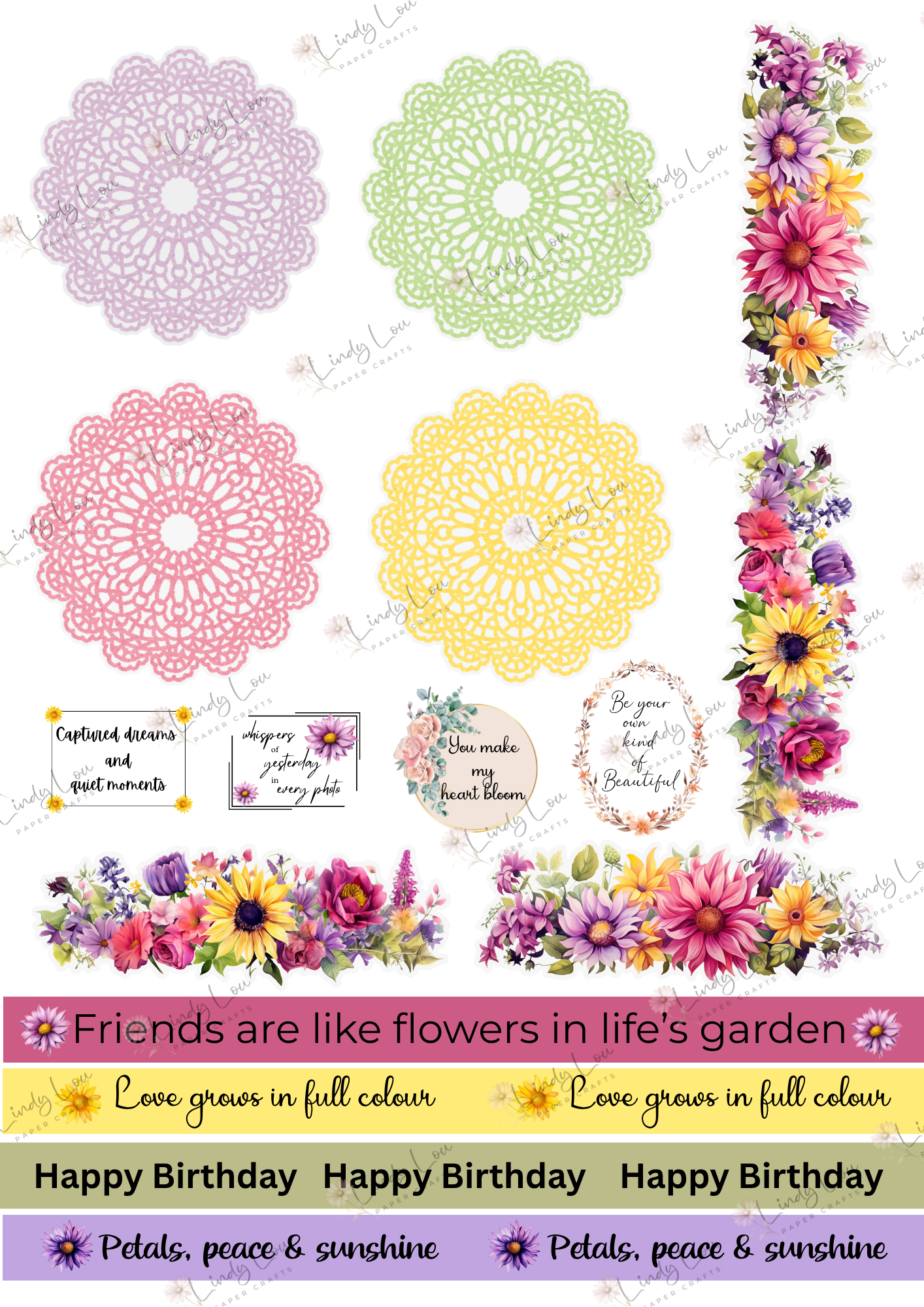 A4 Fusy Cut Sheets- Summer Florals - Garden Lace