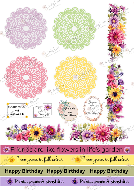 A4 Fusy Cut Sheets- Summer Florals - Garden Lace