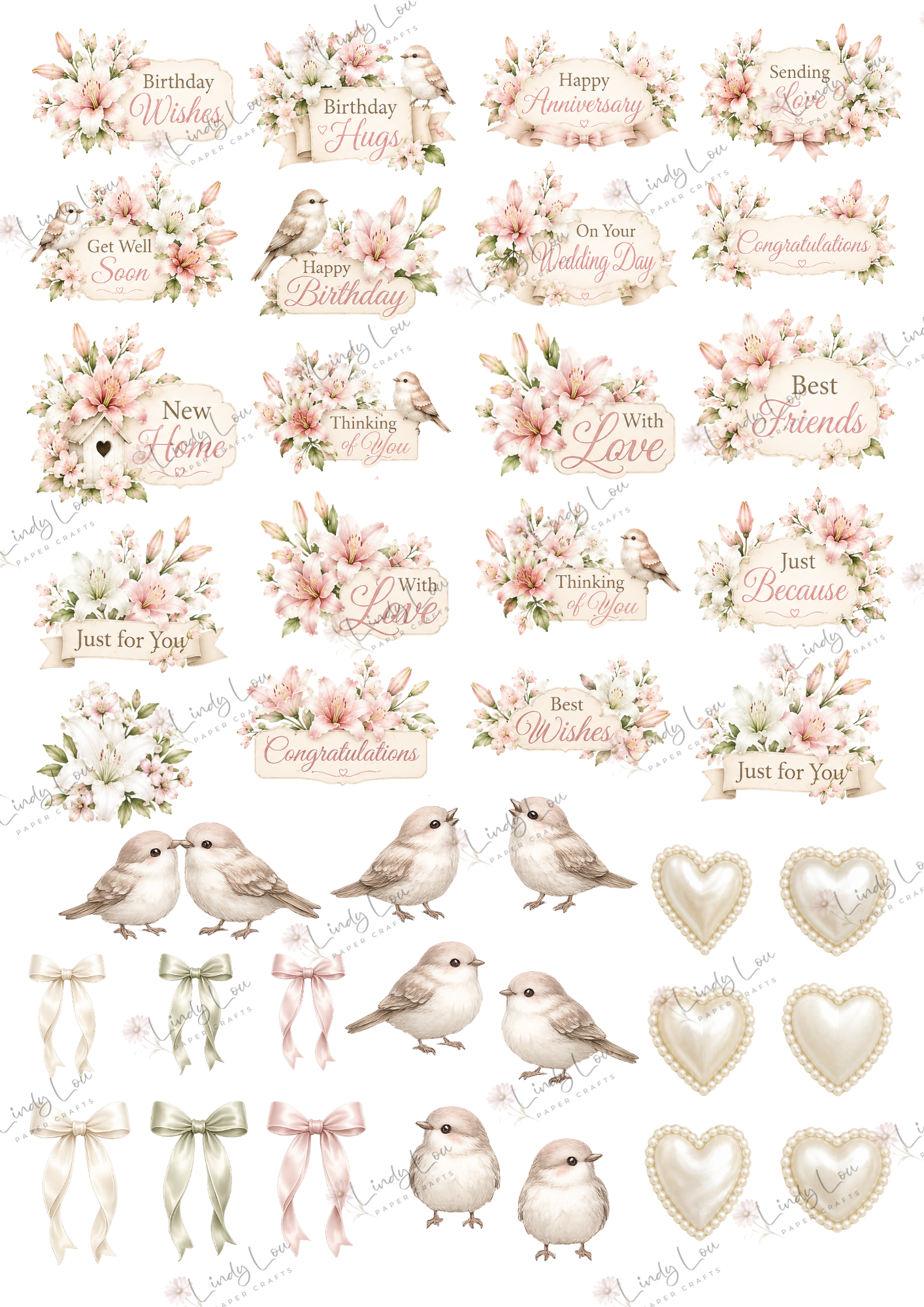 A4 Fussy Cut Sheets  - Lily's Cottage - Lily's Cottage Sentiments