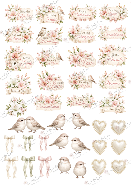A4 Fussy Cut Sheets  - Lily's Cottage - Lily's Cottage Sentiments