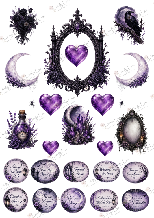A4 Fussy Cut Sheets  - Goth Girl Dreams - Moonlit Keepsakes