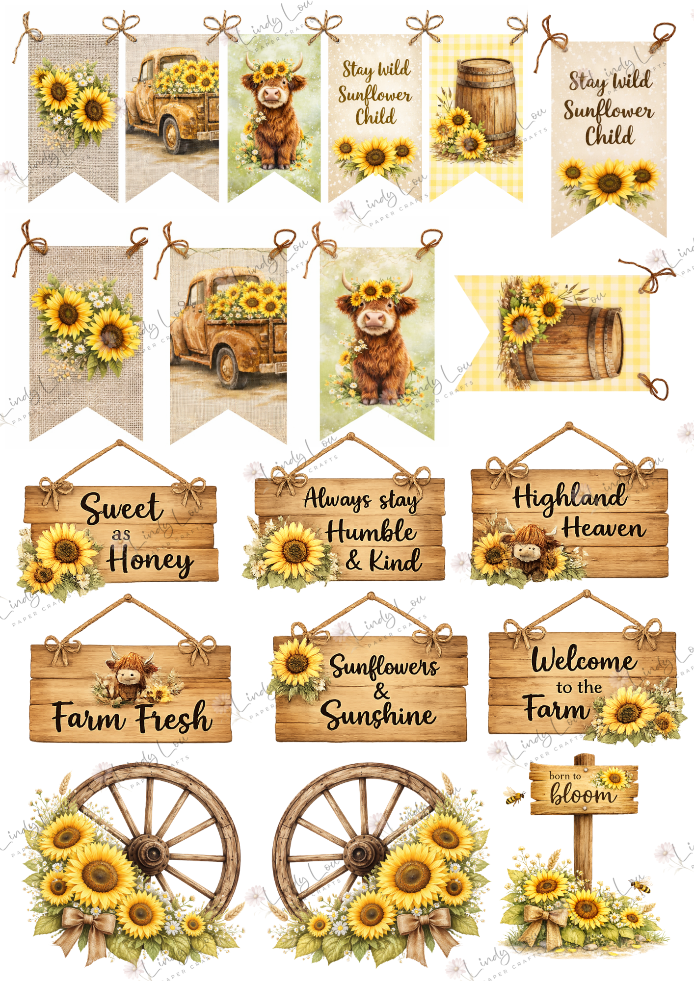 A4 Fussy Cut Sheets  - Sunshine & Moo - Moo-tiful Banners