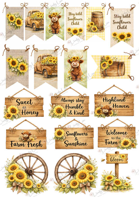 A4 Fussy Cut Sheets  - Sunshine & Moo - Moo-tiful Banners