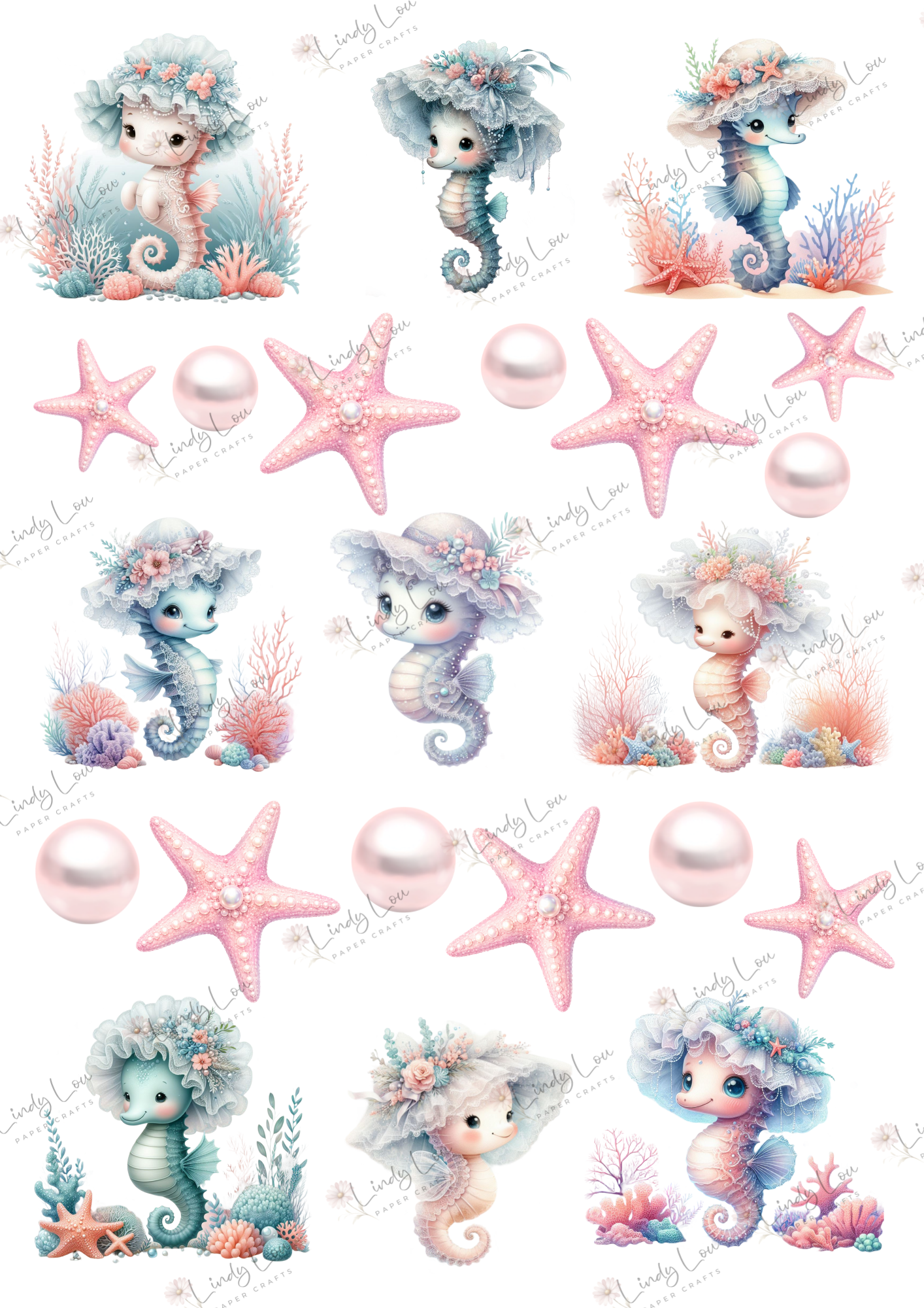 A4 Fussy Cut Sheets  - Bonnet Bay Parade - Seaside Darlings