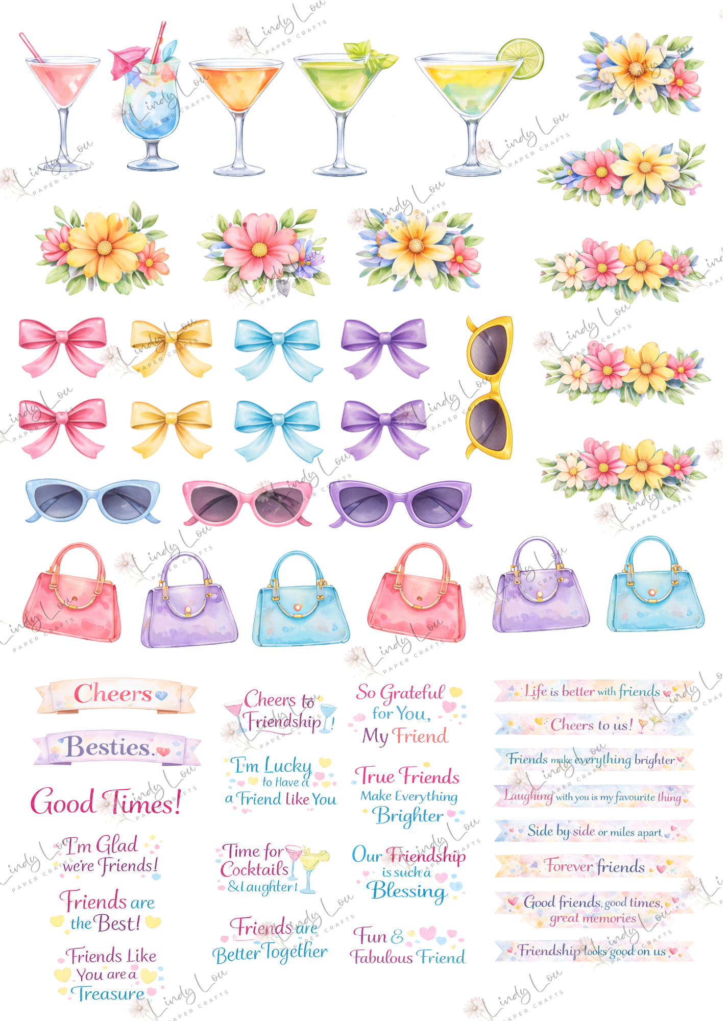 A4 Fussy Cut Sheets  - Absolutely Fabulous - Sip, Smile & Sparkle