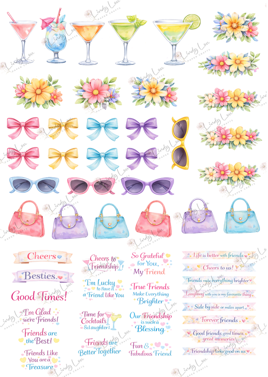 A4 Fussy Cut Sheets  - Absolutely Fabulous - Sip, Smile & Sparkle