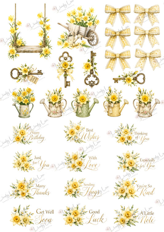 A4 Fussy Cut Sheets  - Mum's Daffodils - Springtime Treasures