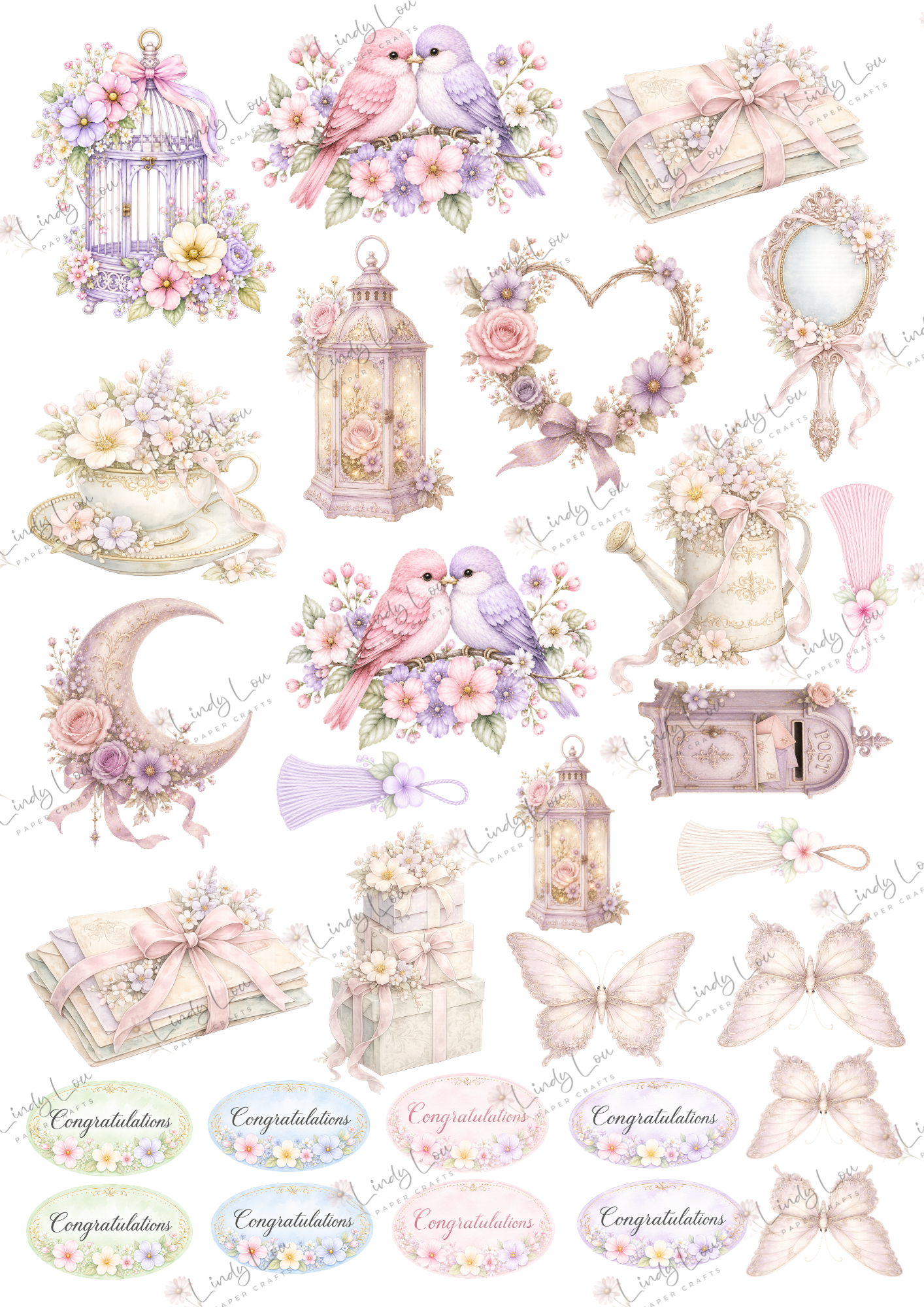 A4 Fussy Cut Sheets  - Softly Spoken - Vintage Romance