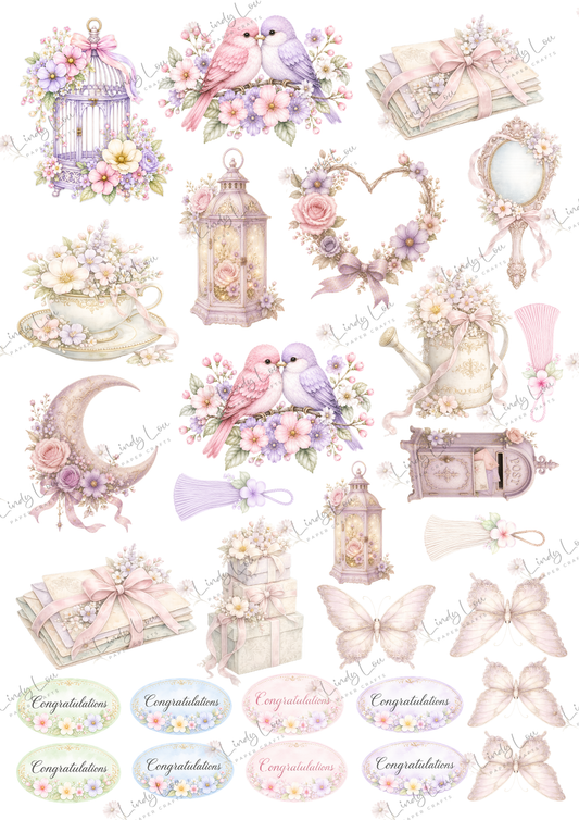 A4 Fussy Cut Sheets  - Softly Spoken - Vintage Romance