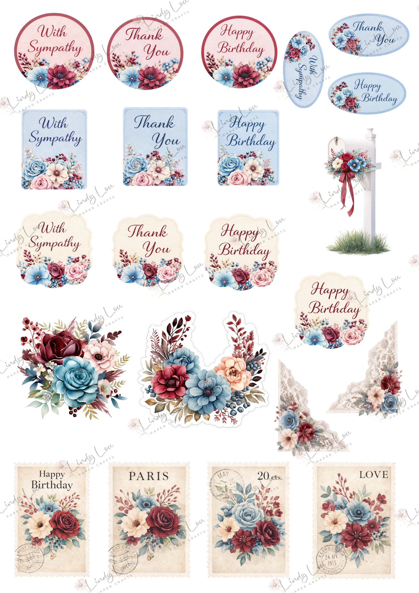 A6 Card Collection - Burgundy & Blue