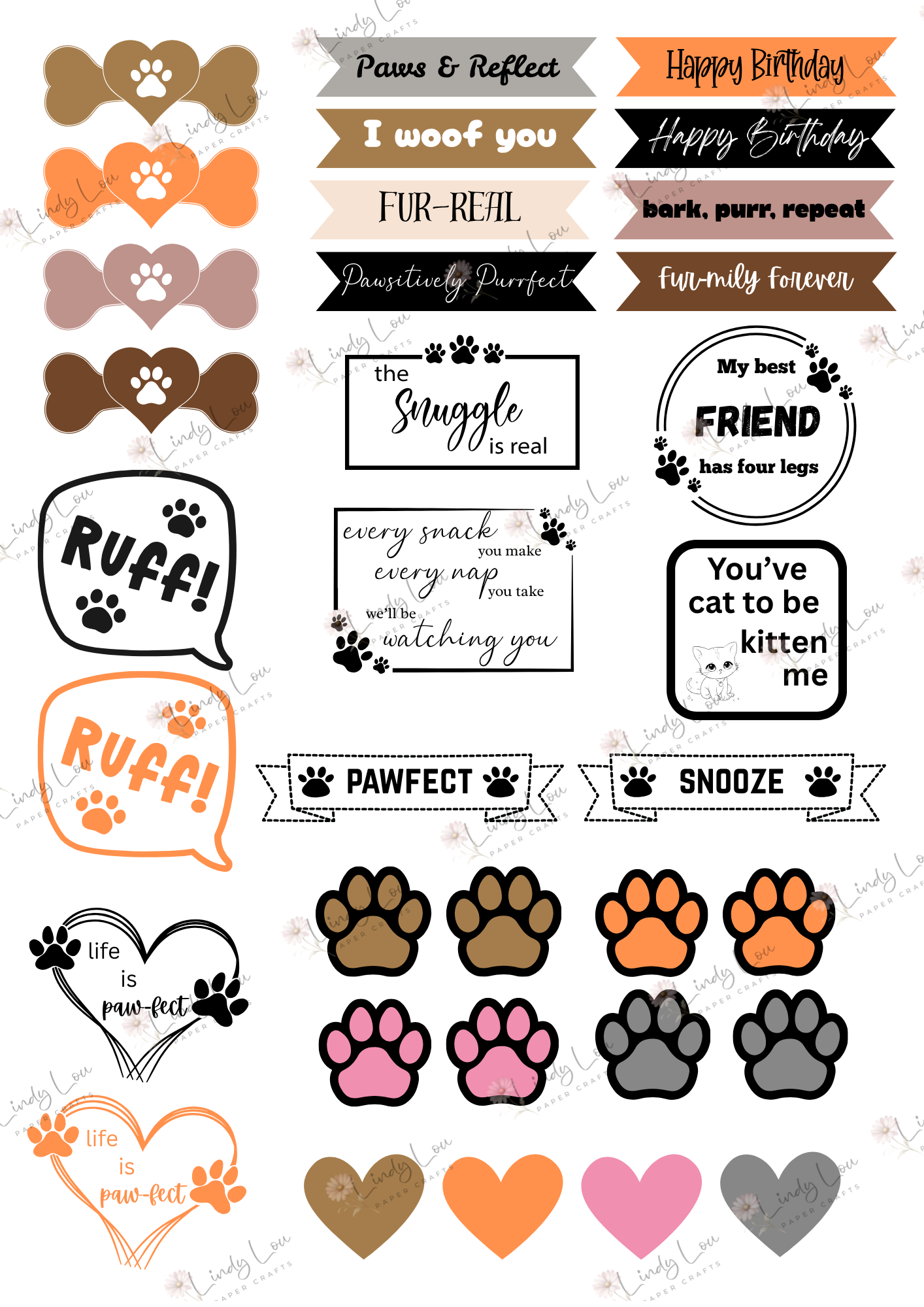 A4 Fussy Cut Sheets - Paws & Whiskers - Pawfectly Funny