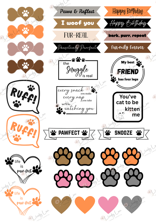 A4 Fussy Cut Sheets - Paws & Whiskers - Pawfectly Funny