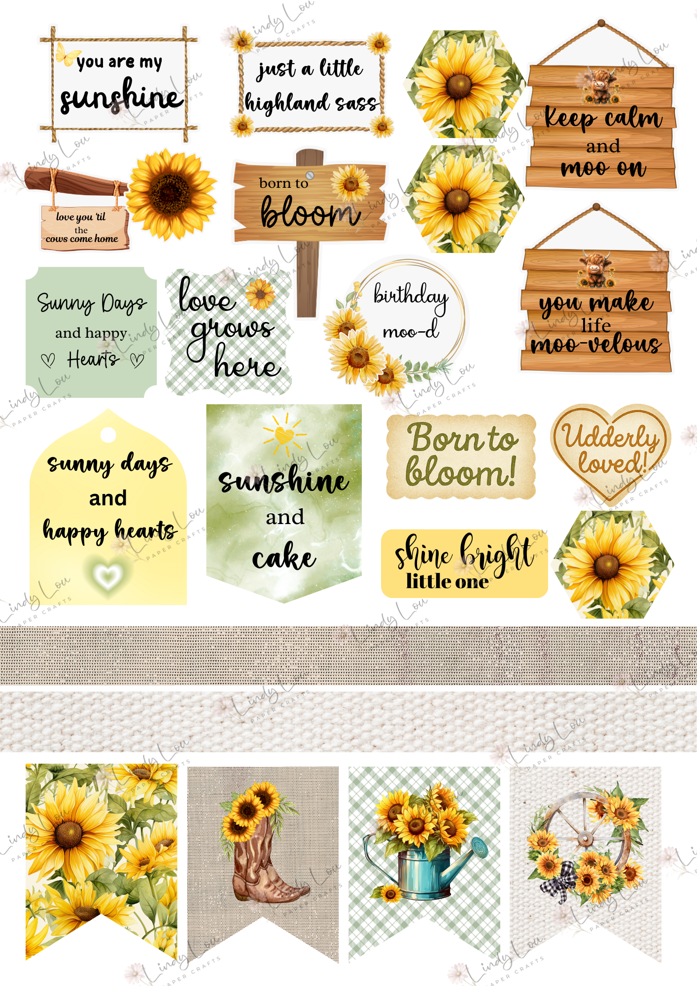A4 Fussy Cut Sheets  - Sunshine & Moo - Moo-tiful Messages