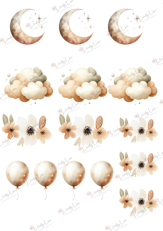 A4 Fussy Cut Sheets - Boho Baby - Skies