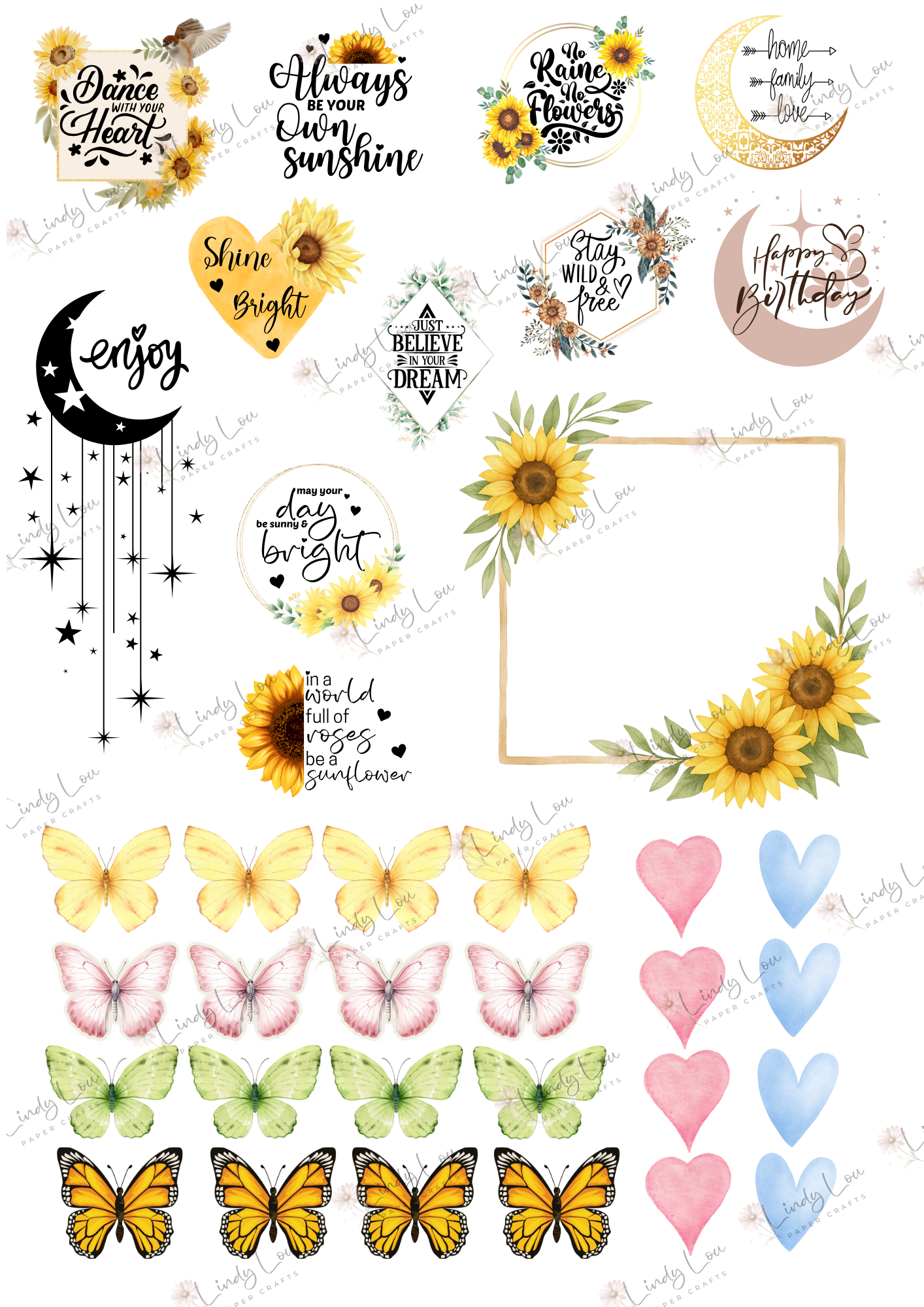 A4 Fussy Cut Sheets - Sunflower Dreams - Moon Whispers