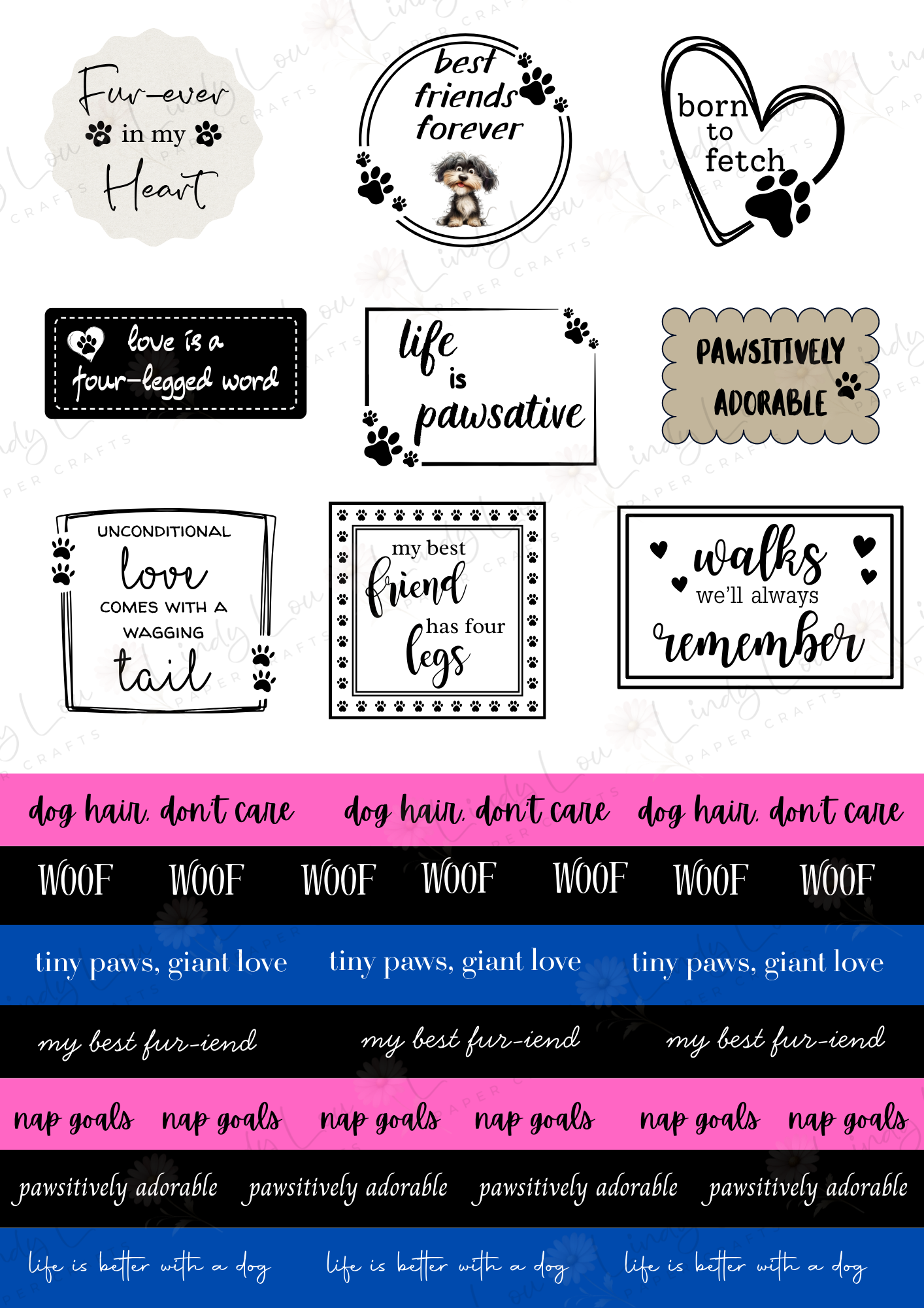 A4 Fussy Cut Sheets - Pawsitively Adorable - Love Notes
