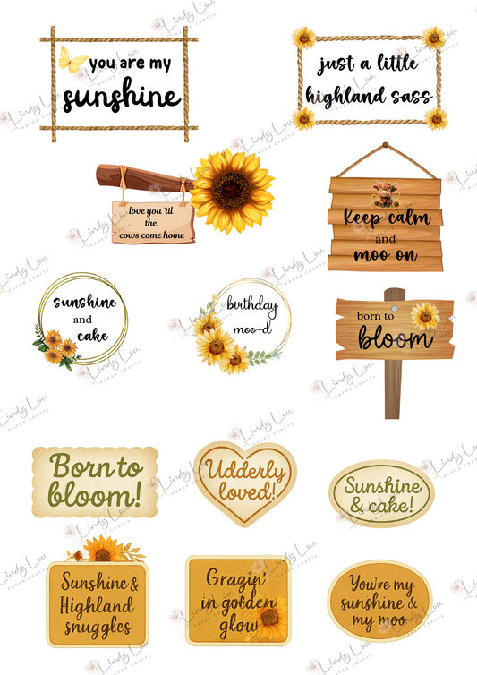 A4 Fussy Cut Sheets  - Sunshine & Moo - Moo-tiful Messages