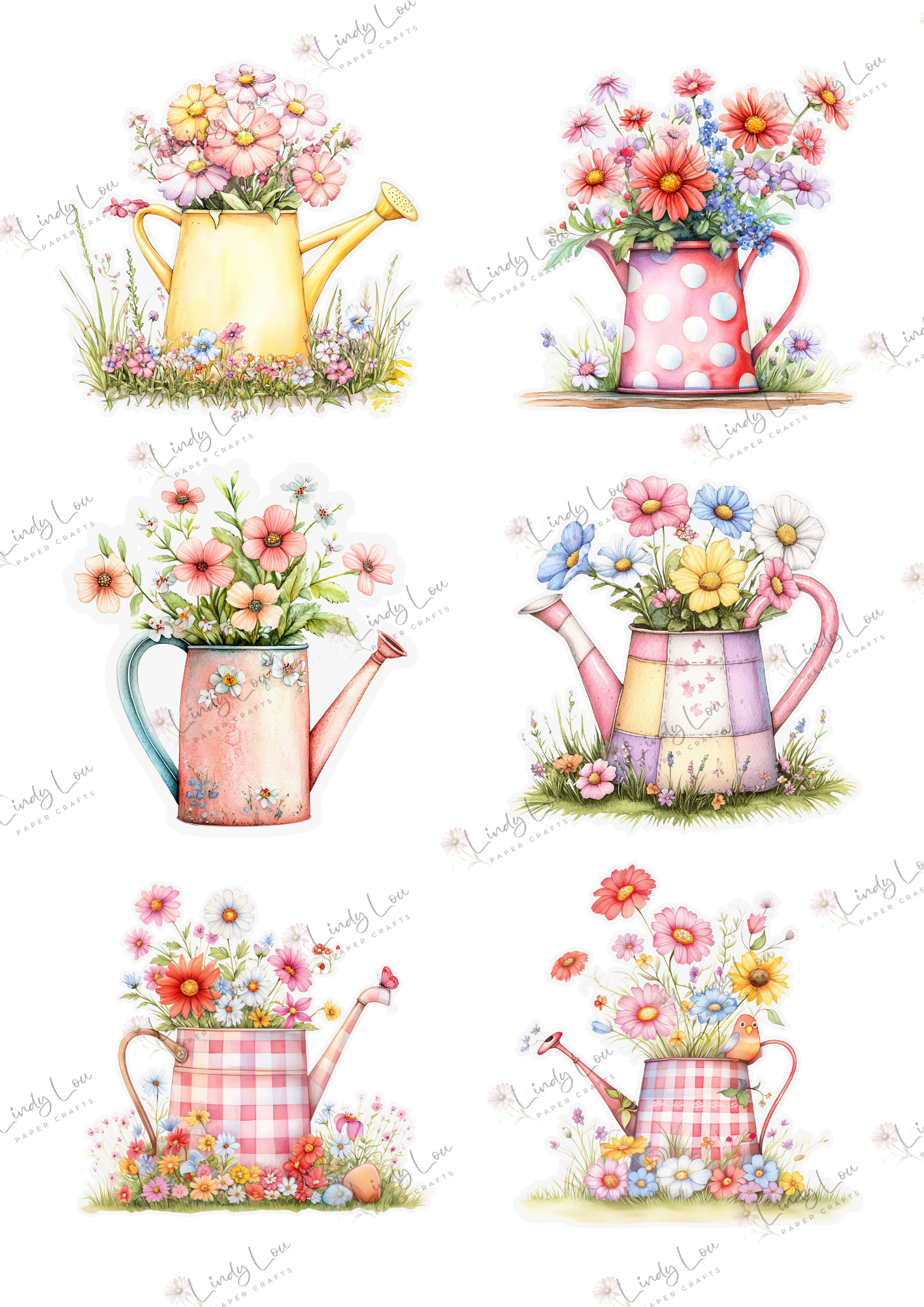 A4 Fussy Cut Sheets - Blossom & Bluebirds - Petals & Pouring Cans