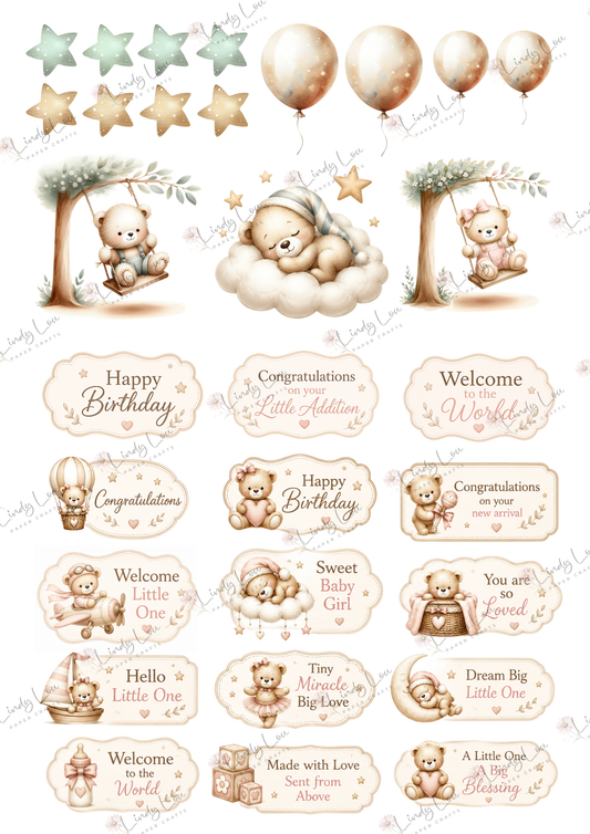 A4 Fussy Cut Sheets - Boho Baby - Teddy's Day Out