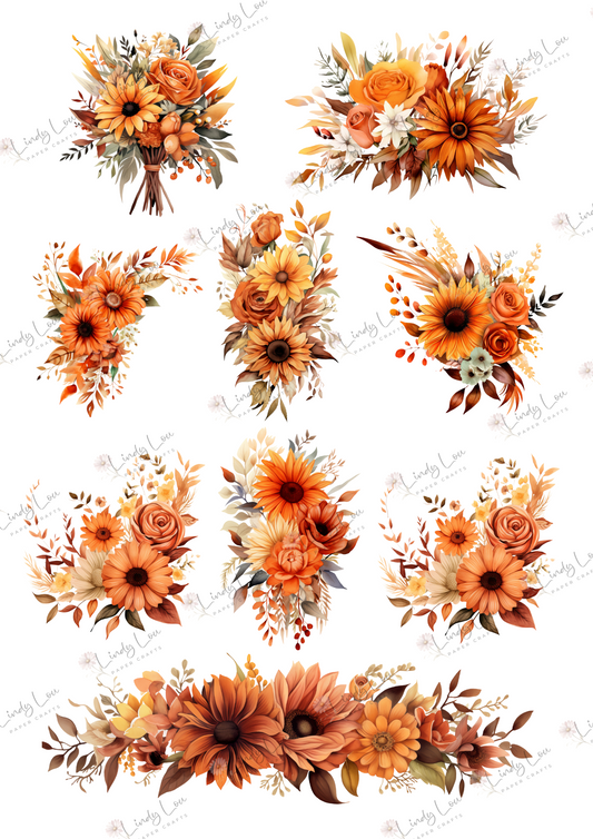A4 Fussy Cut Sheets  - Amber Afternoon - Floral Ember