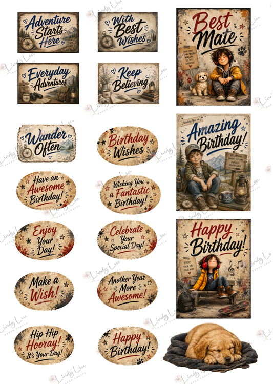 A4 Fussy Cut Sheets  - Teen Trailblazer - Adventure Sentiments
