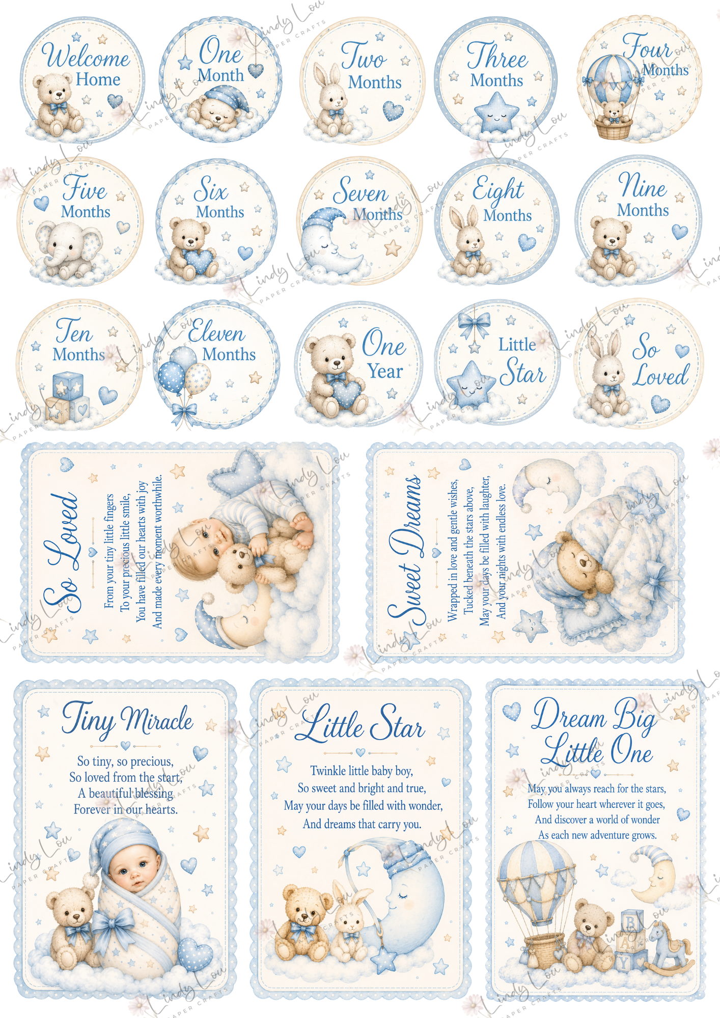 A4 Fussy Cut Sheets  - Baby Boy - Baby's Journey